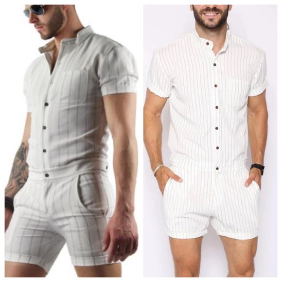 RomperJack MENS WHITE ROMPER WITH VERTICAL PIN STRIPES Size med   NWT - Picture 1 of 8